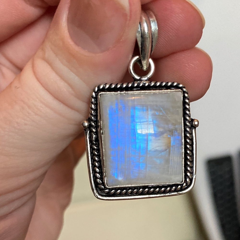 Natural Rainbow Moonstone Square Pendant